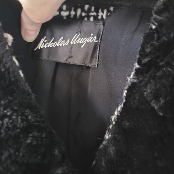 Nicholas Ungar Size EST M Vintage Tweed Short Pea Coat Faux Fur Lined Jacket - Picture 3 of 8